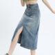 High waist slit denim skirt for women 2025 mid-length pear-shaped body covering hips A-line small hip-pack skirt