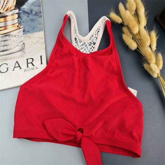 5-16-year-old European and American middle-aged girls with triangle split swimsuits, cute red student bikini summer swimsuits