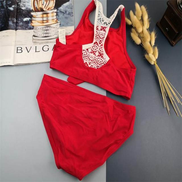 5-16-year-old European and American middle-aged girls with triangle split swimsuits, cute red student bikini summer swimsuits