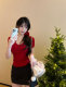 green big sister Korean model girl red v-neck breast pad tee round neck women's top summer