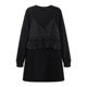 Fankai mid-length sweatshirt fake two-piece design black round neck sweatshirt dress loose casual ruffle edge