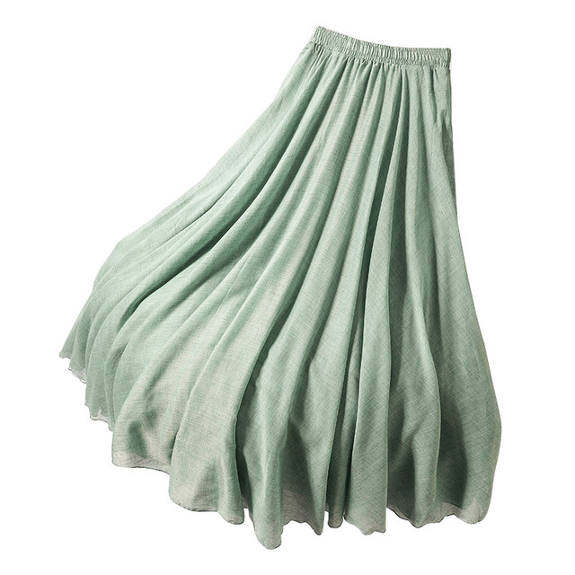 2025 Renaissance Retro Cotton and Line Skirt for Women in Summer Zen High Waist Irregular Large Line Mid-Long Skirt
