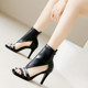 Open toe sandals for women summer hollow jazz dance high heels square toe fish mouth sandals heels dance shoes large size