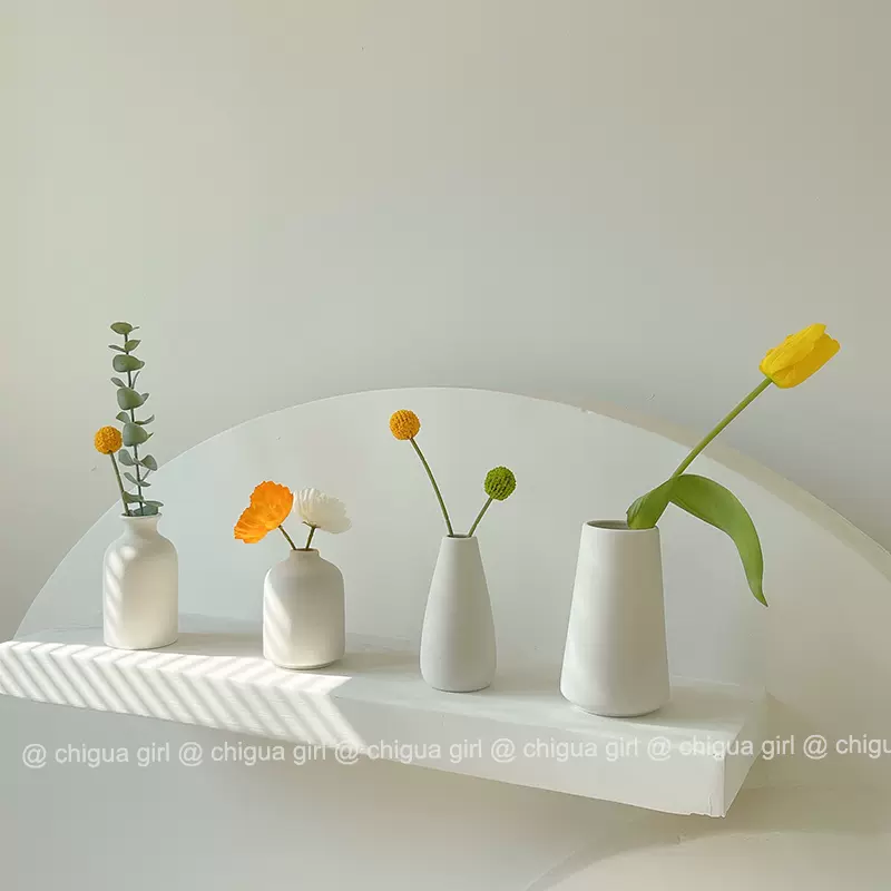Ins风陶瓷花瓶白色素胚北欧工艺品办公桌摆件家居装饰干花小