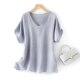 
Mulberry silk crane crepe jacquard T-shirt summer new style for women commuting versatile V-neck loose comfortable breathable rag-back sleeves