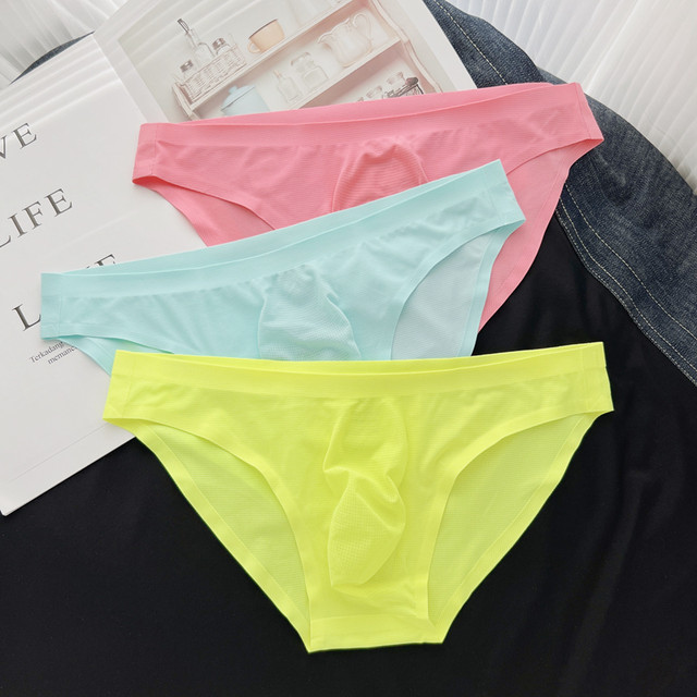 2-pack men's briefs summer thin low-waist solid color ice silk one ...
