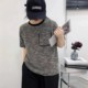 Short-sleeved single pocket knitted small fragrance style T-shirt for women 225L81651 spring and summer new design round neck loose top
