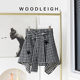 Spring new black and white plaid one-piece lace-up skirt straps covering the cross dance irregular tweed warm skirt