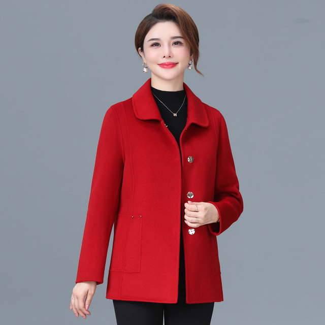 Western mother's double-sided cashmere coat for women small new autumn and winter short middle-aged and elderly women's woolen coat