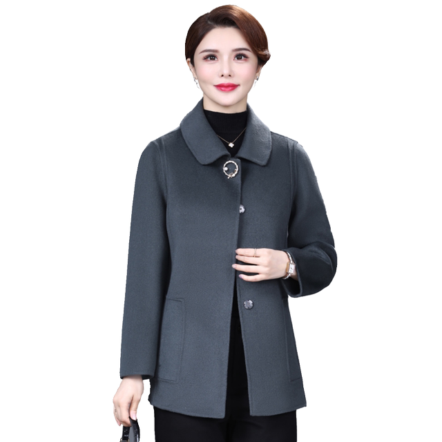 Western mother's double-sided cashmere coat for women small new autumn and winter short middle-aged and elderly women's woolen coat