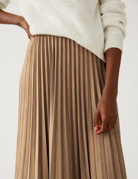 British single spring and summer new suede pleated side invisible zipper vertical elegant casual skirt mid-length women
