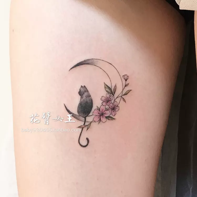 花臂少女tattoo X251 可爱猫咪月牙少女纹身贴一张8个