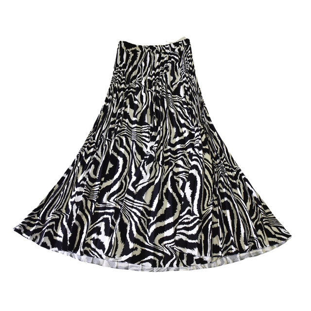 Printed pleated skirt with temperament and slim large size A-line skirt 2024 spring new versatile high-waisted meat-covering midi skirt
