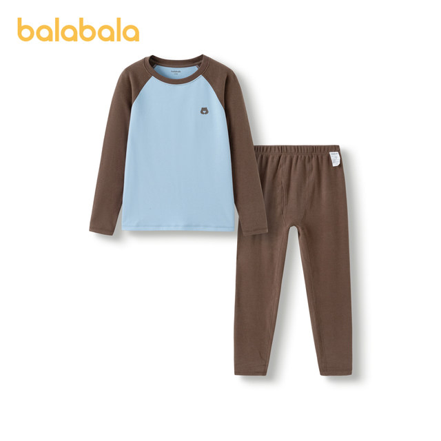 
Balabala boys autumn clothes and autumn pants suit autumn and winter thermal underwear warm velvet base pajamas color-blocking comfortable and skin-friendly