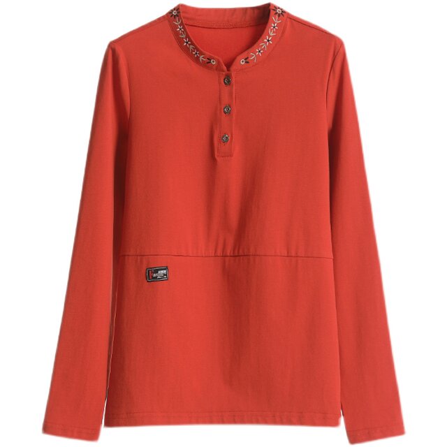 Pure cotton long-sleeved T-shirt 2025 spring suit new women's spring and autumn top middle-aged mother's shirt wearing loose base shirt