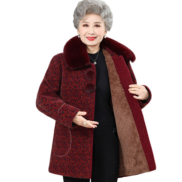 Grandma's winter coat for women, mid-length, thickened velvet clothes for the elderly, fashionable mother's autumn and winter imitation mink velvet coat