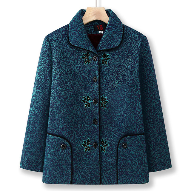 Grandma autumn coat middle-aged and elderly female mother lapel wool top autumn and winter style wife plus velvet thick clothes