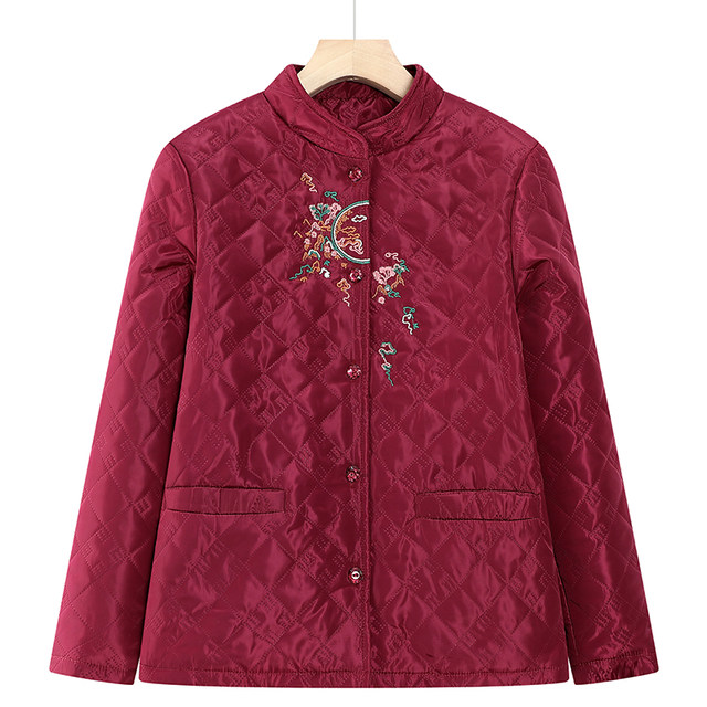 Winter clothes for middle-aged and elderly women, grandmothers with thin inner sleeves, 70-year-old and 80-year-old mothers, winter embroidered small cotton coats for outer wear