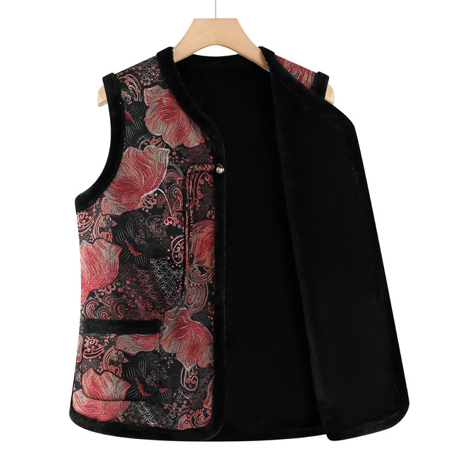 Old lady's vest, middle-aged and elderly women's fur all-in-one vest, grandma's autumn and winter plus velvet thick vest, mother's vest