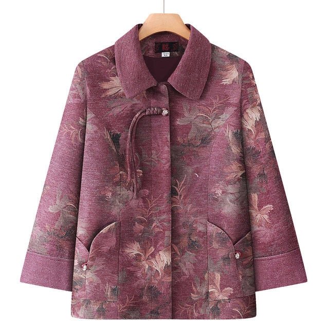 Grandma's autumn style coat, middle-aged and elderly women's long-sleeved 60-year-old mother's spring and autumn top, old lady's clothes for the elderly