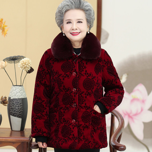 Older women's winter clothes, cotton jacket, grandma's cotton jacket, 70-year-old 80-year-old old lady cotton jacket, mother plus velvet thick clothes
