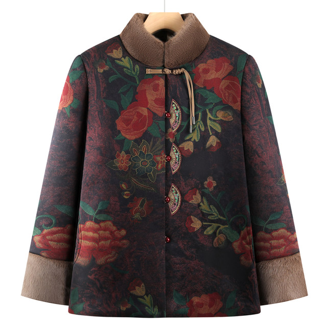 Elderly people's winter clothes, women's national style cotton clothes, mother's velvet thickened warm cotton clothes, grandma's clothes, cotton-padded jackets, old lady's tops