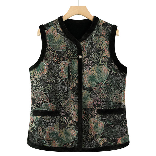 Old lady's vest, middle-aged and elderly women's fur all-in-one vest, grandma's autumn and winter plus velvet thick vest, mother's vest