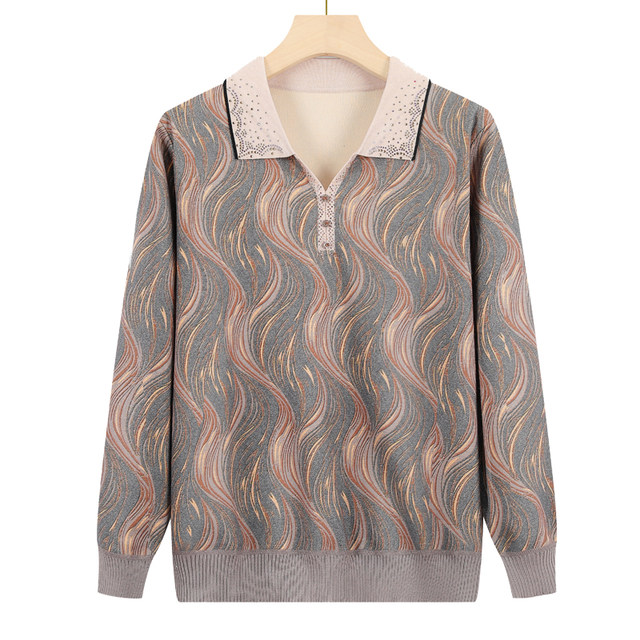 Mom's autumn bottoming shirt, temperament, thin, middle-aged and elderly T-shirt, grandma and wife, spring and autumn long-sleeved lapel for women