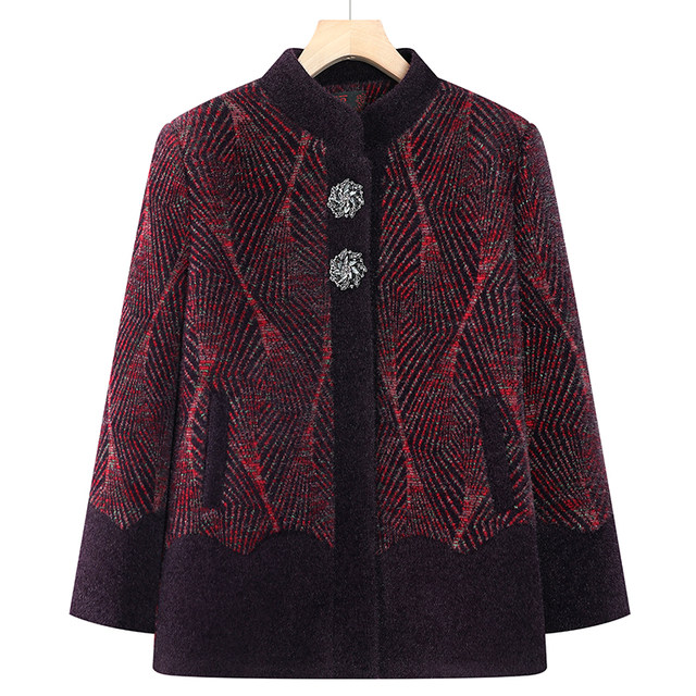 Middle-aged and elderly women's autumn and winter imitation mink velvet grandma coat new mother's clothing thickened and warm old lady's cotton coat