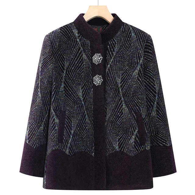 Middle-aged and elderly women's autumn and winter imitation mink velvet grandma coat new mother's clothing thickened and warm old lady's cotton coat