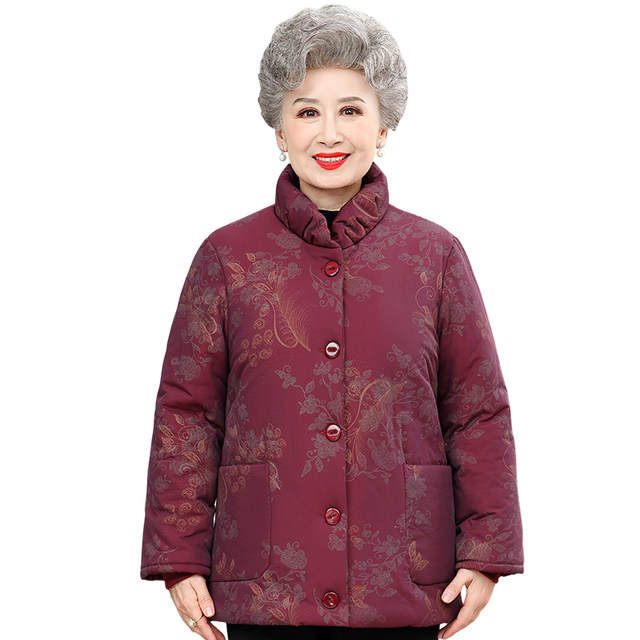 Middle-aged and elderly women's winter clothes plus velvet thickened cotton clothes mother's clothes stand collar warm coat grandma's large-size cotton jacket