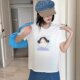 American retro sweet cartoon character pattern printed short-sleeved T-shirt for women in summer design gray white top