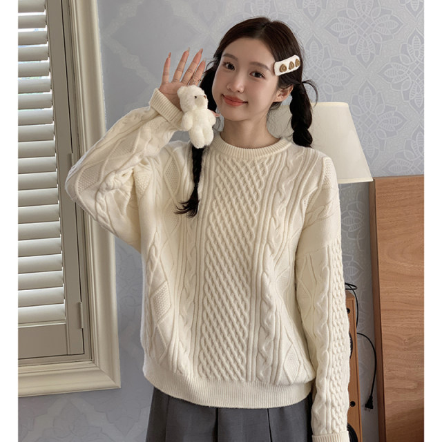 Tokyo 2019 jk lazy style solid color sweet college twist pullover knitted sweater for the inside can be worn outside for spring women