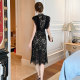 French Hepburn style sleeveless workwear dress, professional temperament, high-end feel, slim half-high collar, hip-hugging lace skirt