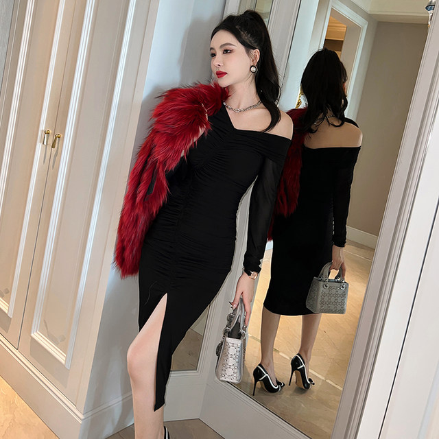 French high-cold royal sister style niche design off-shoulder slit ...