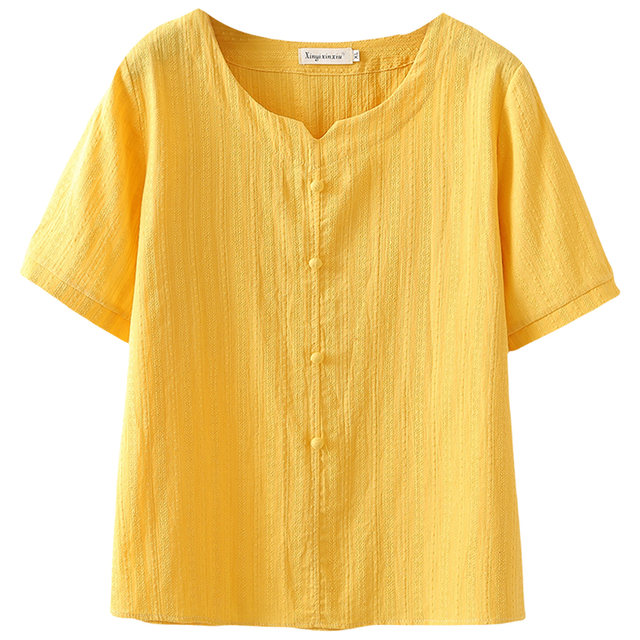 Short-sleeved pullover jacquard cotton shirt for women 2025 summer new style middle-aged and elderly mothers wear loose and fashionable top