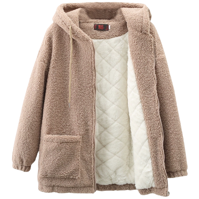 Thick velvet woolen coat for women in autumn and winter new style for middle-aged and elderly fat mothers, lamb velvet coat, granular velvet cotton coat