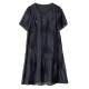 Baoshili round neck bead embroidered black dress 2025 summer temperament fashionable short-sleeved casual A-line skirt trendy