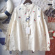 Japanese soft girl cute embroidered three-dimensional bow with wooden ears stand-up collar cotton long-sleeved shirt loose women's top