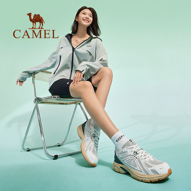 Camel aperture sneakers for women's retro jogging shoes 2025 spring and summer new men's and women's shoes mesh breathable running shoes