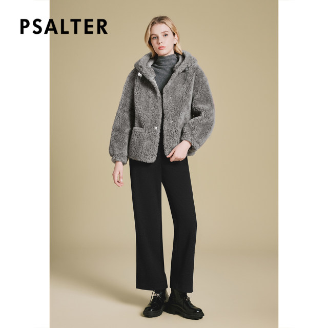 PSALTER Psalm Bath style short loose hooded sheep fur coat for women
