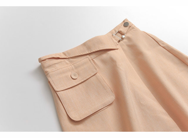 P155 solid color three-dimensional pocket high waist slim A-line skirt summer new short skirt commuter Korean women's skirt skirt