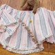 Rom2 sweet one-length off-shoulder style retro tassel gentle style pink vertical stripes flared sleeve doll shirt