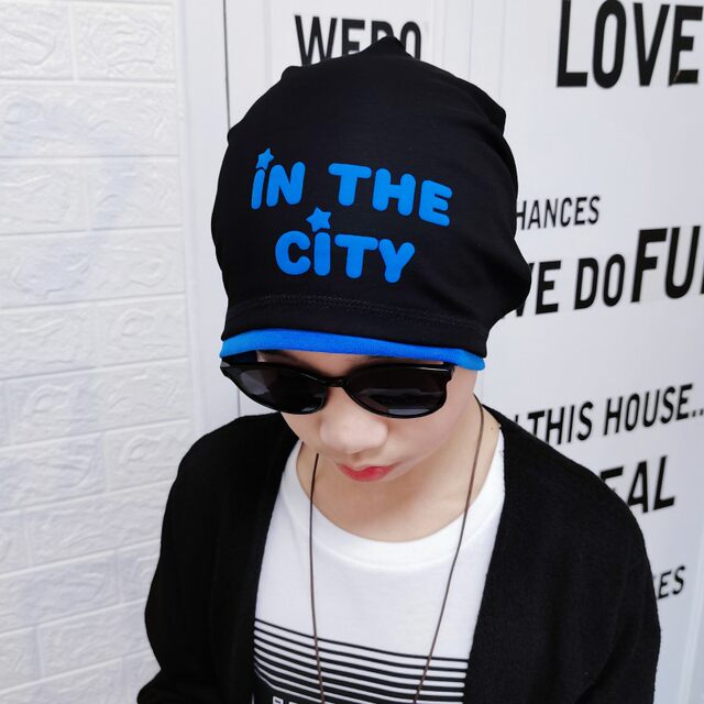 Children's pullover hat for boys and girls in spring and autumn winter pure cotton cloth double layer thin thick velvet head piled with ear protection trendy hat