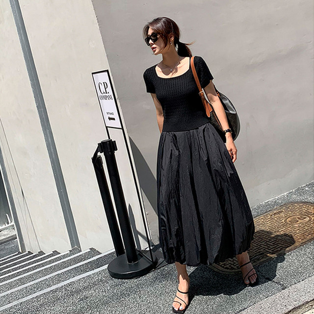 2025 spring and summer new high-waisted flower bud skirt large size women's mid-length A-line lantern skirt high-end large pocket skirt