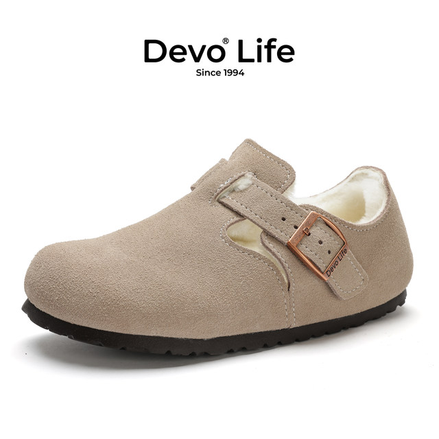 Devo cork shoes plus velvet warm winter cotton shoes for men and women couple casual fur all-inclusive Birkenstock shoes 96008
