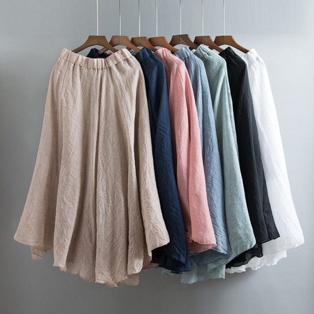 Retro Chinese style elastic waist double-layer cotton and linen tulle skirt spring literary style big hem skirt fairy long skirt versatile