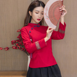 Autumn and winter hanfu retro red tang improvement version of the cheongsam jacket Chinese zen tea costume two pieces