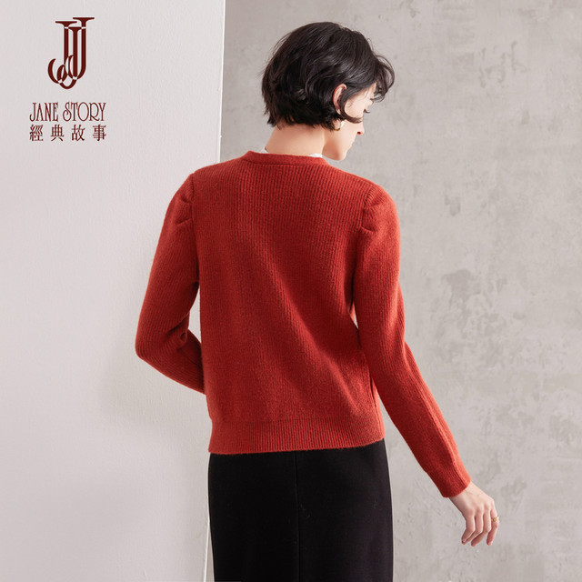 2024 design-sensing square collar red sweater for women in winter new style fake two soft and thick sweater