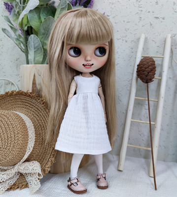 taobao agent BLYTHE OB24 AZONE Body baby clothes minimalist soft double -layer cotton pure white dress